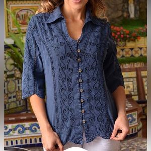 NWOT Inca Cotton Top of the Line MS-340, Blouse, Frost Blue, Size Medium